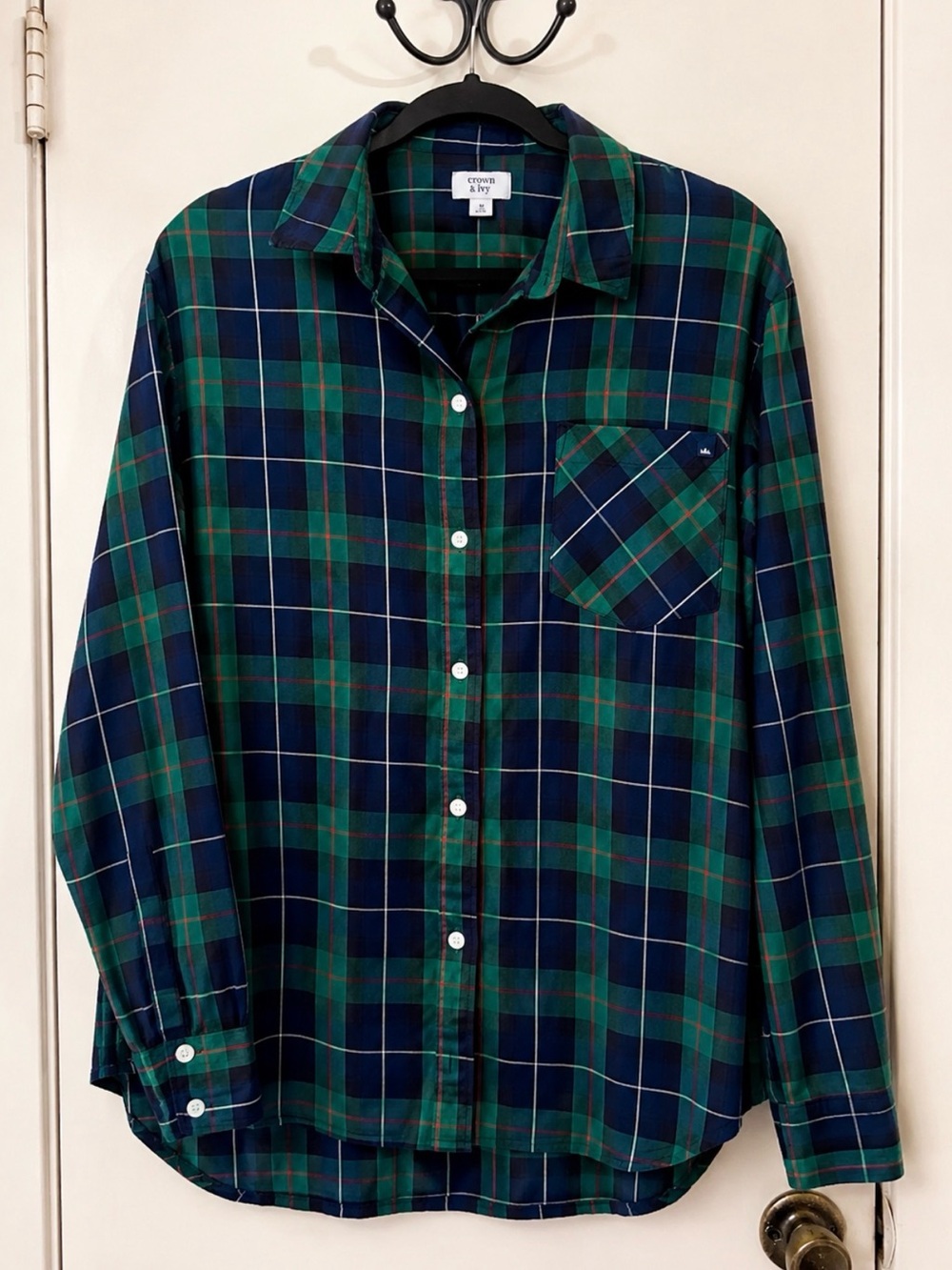 Crown & Ivy Plaid Button-Up Shirt | XL | Green & Navy